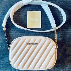 Michael Kors Beige Mini Oval Camera Crossbody